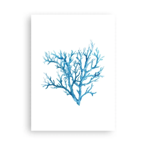 Affiche - Poster - Corail bleu en style aquarelle sur fond blanc - 50x70cm - Filigrane nautique - Décoration murale moderne pour le salon et la chambre ARTTOR