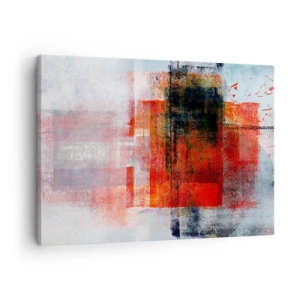 Impression sur toile - Image sur toile - Composition géométrique abstraite avec des accents rouges et oranges - 70x50cm - Composition embrasée - Décoration murale moderne pour le salon et la chambre ARTTOR