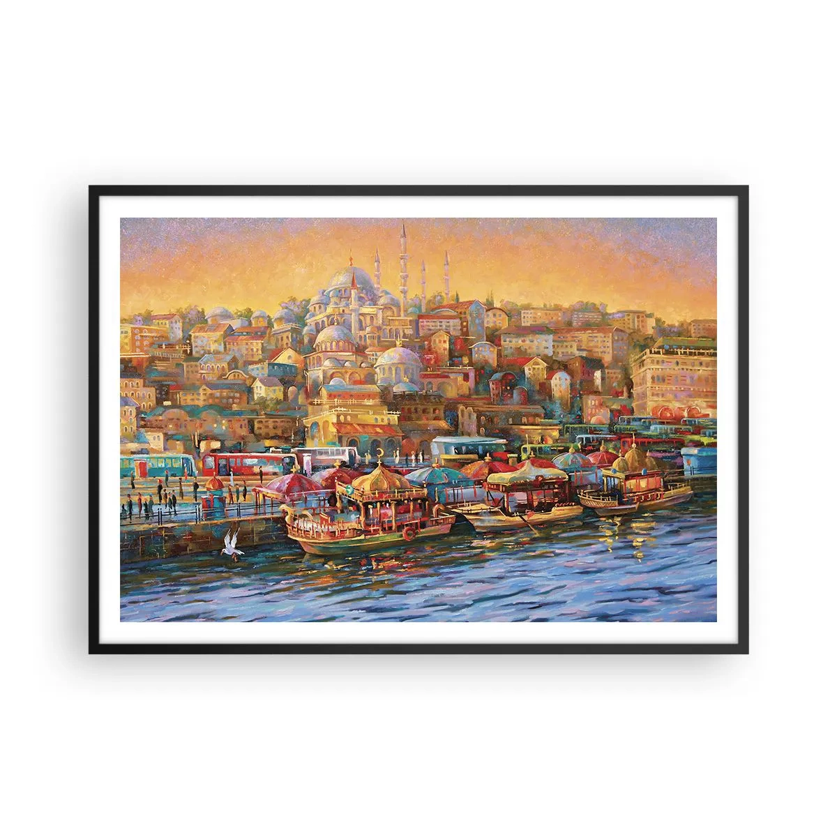 Affiche dans un cadre noir - Poster - Panorama pittoresque d'Istanbul avec vue sur la baie et la ville - 100x70cm - Conte d'Istanbul - Décoration murale moderne pour le salon et la chambre ARTTOR
