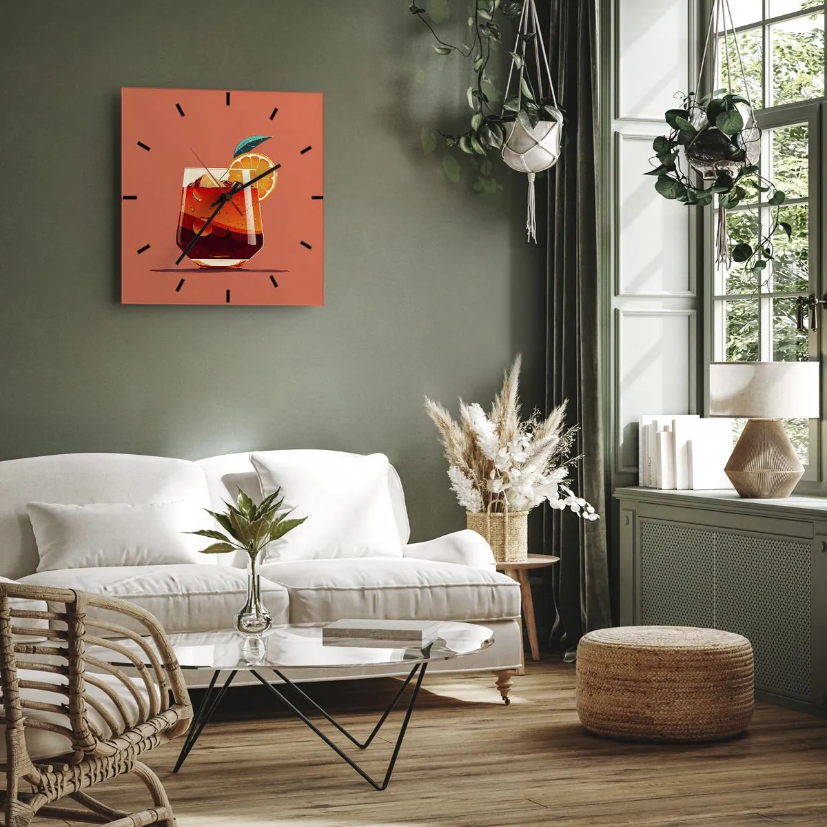 Horloge murale - Pendule murale - Un verre de boisson et une tranche d'orange sur un fond orange - 30x30cm - Rafraîchissement d'été - Décoration murale moderne pour le salon et la chambre ARTTOR