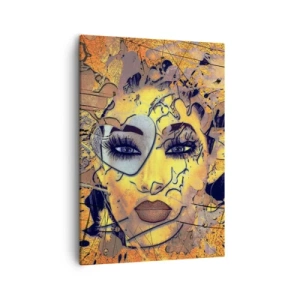 Impression sur toile - Image sur toile - Portrait abstrait d'une femme dans des tons jaune doré - 50x70cm - Beauté ensoleillée - Décoration murale moderne pour le salon et la chambre ARTTOR