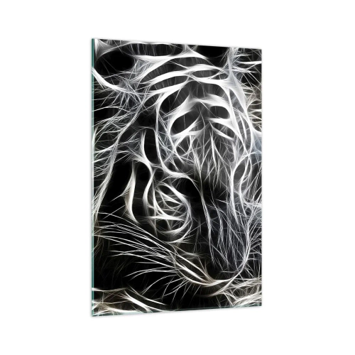 Impression sur verre - Image sur verre - Un motif abstrait représentant la silhouette d'un chat sur fond noir. - 70x100cm - Une étude de la légèreté du chat - Décoration murale moderne pour le salon et la chambre ARTTOR