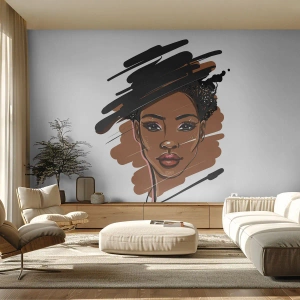Papier Peint Photo Premium Sand - Portrait d'une femme dans le style artistique du croquis et de la peinture - 100x70cm - Doux comme le chocolat - Décoration murale moderne pour le salon et la chambre ARTTOR