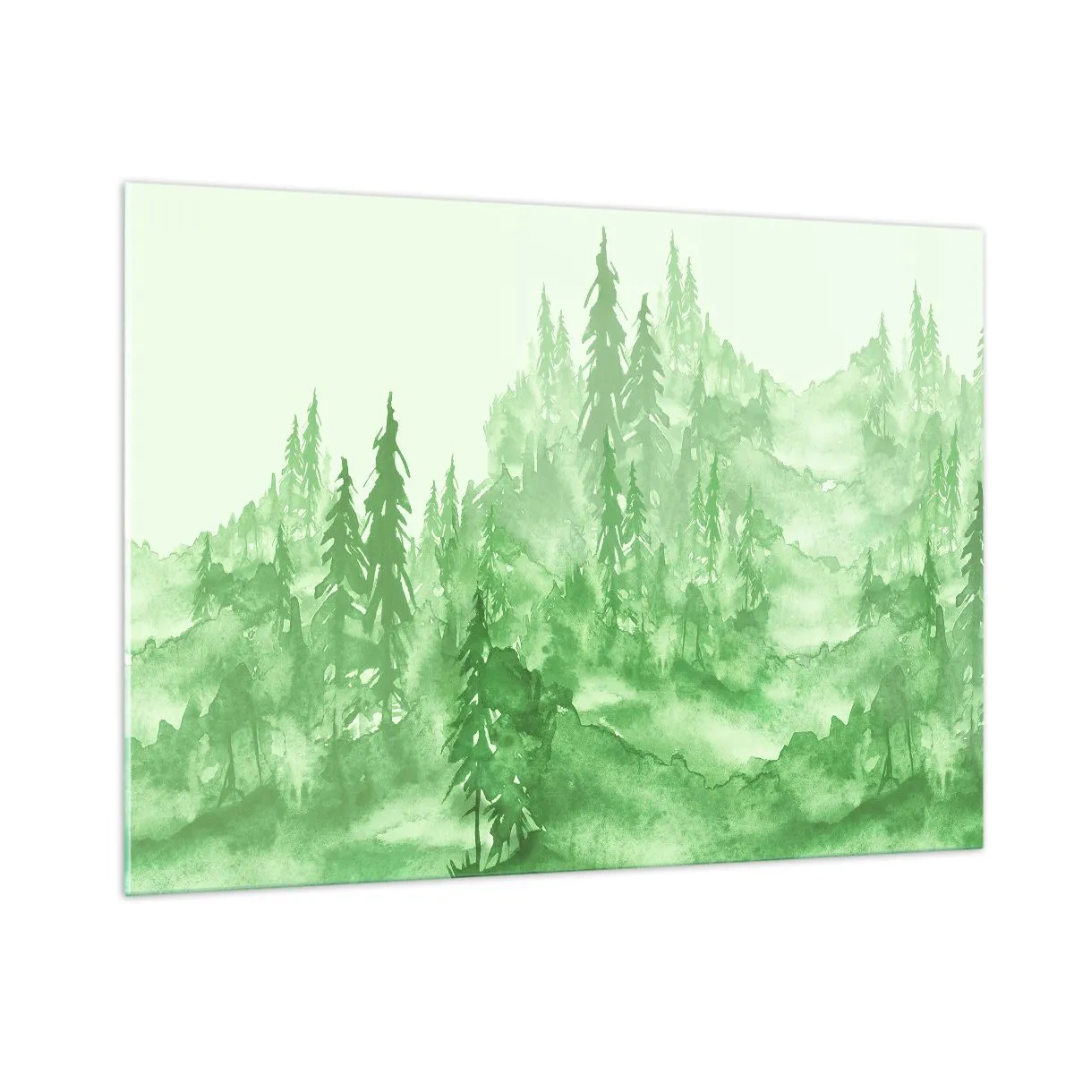 Impression sur verre - Image sur verre - Forêt verte dans un style aquarelle - 100x70cm - Flou de brouillard vert - Décoration murale moderne pour le salon et la chambre ARTTOR