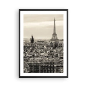 Affiche dans un cadre noir - Poster - Panorama de Paris avec la Tour Eiffel en tons sépia - 50x70cm - Sur les toits de Paris - Décoration murale moderne pour le salon et la chambre ARTTOR