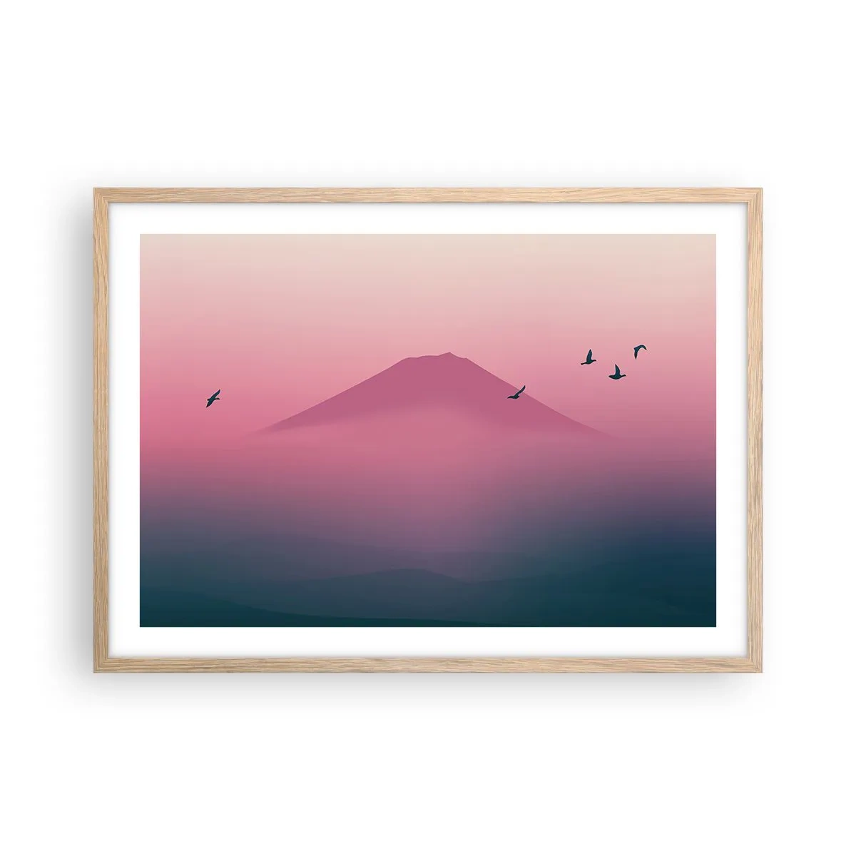 Affiche dans un chêne clair - Poster - Des pèlerins au dessus des nuages - 70x50 cm