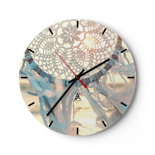 Horloge murale - Pendule murale - Attrape-rêves en dentelle avec des rubans dans les rayons du soleil couchant - 30x30cm - Totem en dentelle - Décoration murale moderne pour le salon, la cuisine et la chambre ARTTOR