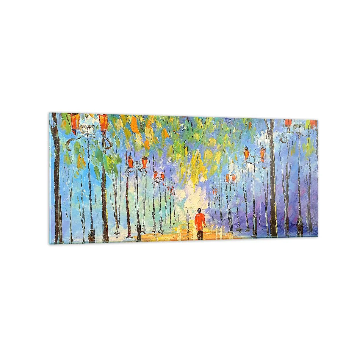 Impression sur verre - Image sur verre - Une promenade pittoresque parmi les lanternes par une nuit pluvieuse - 120x50cm - Chant nocturne de la pluie - Décoration murale moderne pour le salon et la chambre ARTTOR