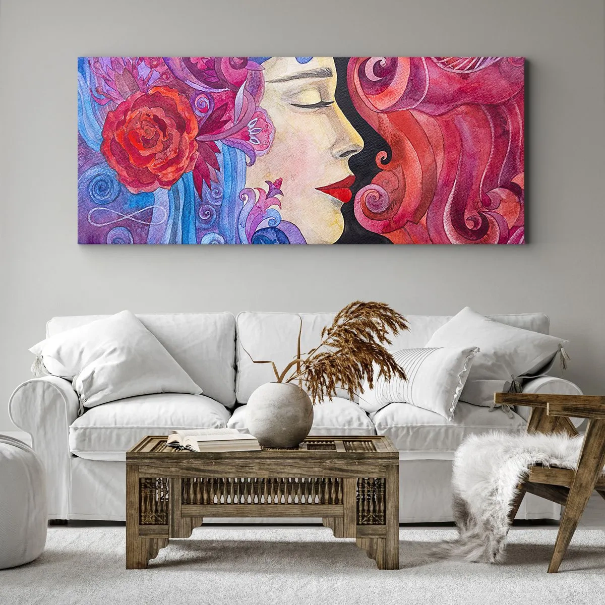 Impression sur toile - Image sur toile - Profil coloré d'une femme dans un style artistique - 160x50cm - L'Art Nouveau est toujours vivant - Décoration murale moderne pour le salon et la chambre ARTTOR
