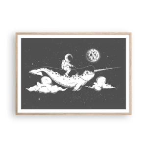 Affiche dans un chêne clair - Poster - Cavalier de l'espace - 100x70 cm