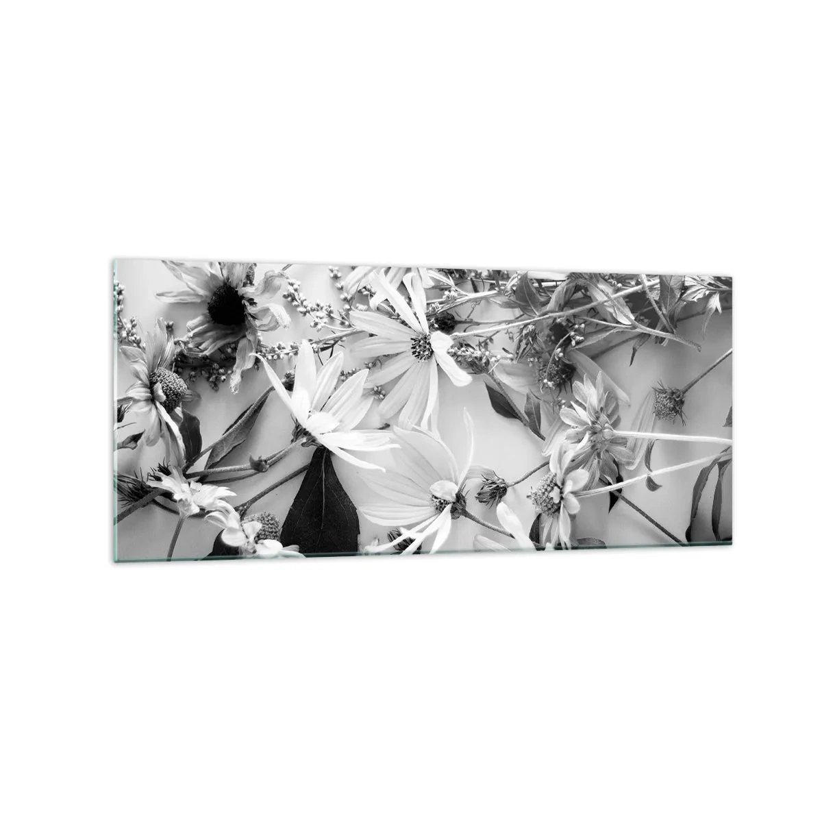 Impression sur verre - Image sur verre - Compositions florales en noir et blanc dans un style artistique subtil - 120x50cm - Non-un bouquet de fleurs - Décoration murale moderne pour le salon et la chambre ARTTOR