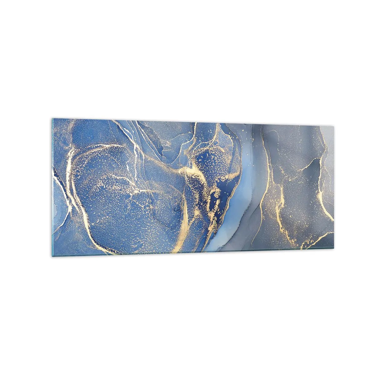 Impression sur verre - Image sur verre - Motifs bleus abstraits avec des accents dorés - 120x50cm - Poussière d'or - Décoration murale moderne pour le salon et la chambre ARTTOR