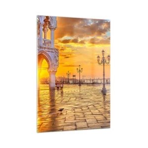 Impression sur verre - Image sur verre - Lever de soleil sur les arcades et la place - 50x70cm - Où est tout le monde? - Décoration murale moderne pour le salon et la chambre ARTTOR