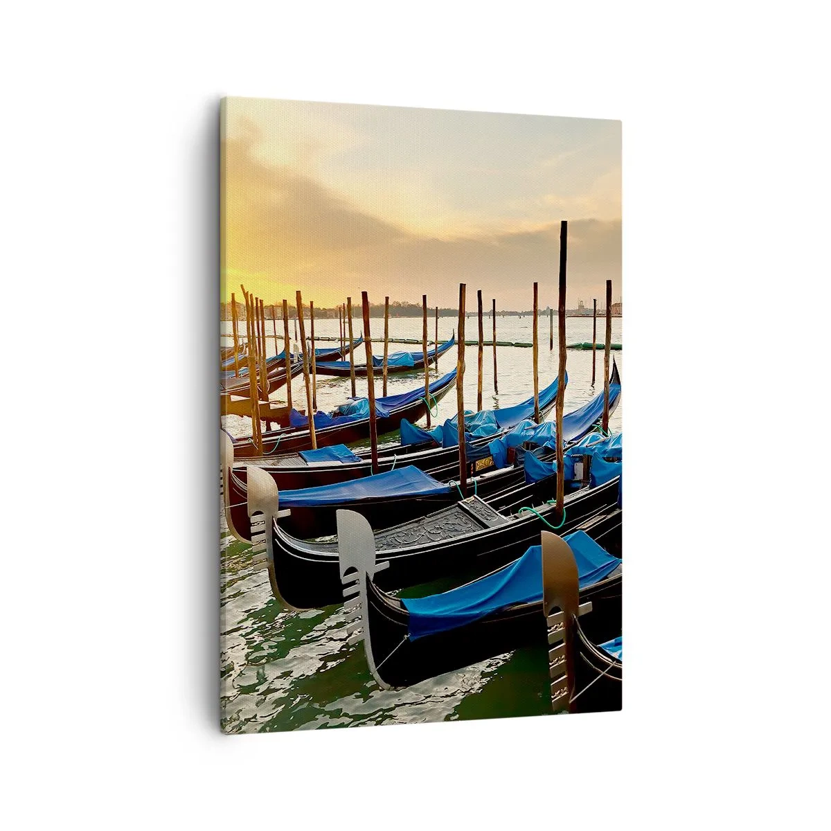 Impression sur toile - Image sur toile - Gondoles à Venise le matin à la lumière du soleil levant - 50x70cm - Avant que le vacarme n'arrive - Décoration murale moderne pour le salon et la chambre ARTTOR