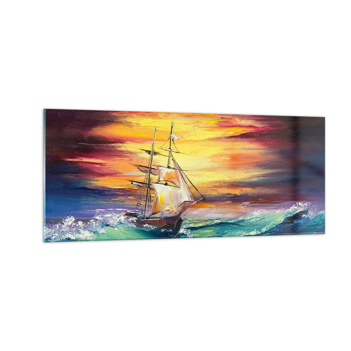 Impression sur verre - Image sur verre - Courageusement sous les vagues - 100x40 cm