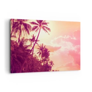 Impression sur toile - Image sur toile - Palmiers illuminés par le soleil couchant dans un ciel tropical - 120x80cm - Tu dois choisir - Décoration murale moderne pour le salon et la chambre ARTTOR