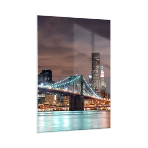 Impression sur verre - Image sur verre - Panorama nocturne de la ville avec le pont illuminé - 50x70cm - Lumières des grandes villes - Décoration murale moderne pour le salon et la chambre ARTTOR