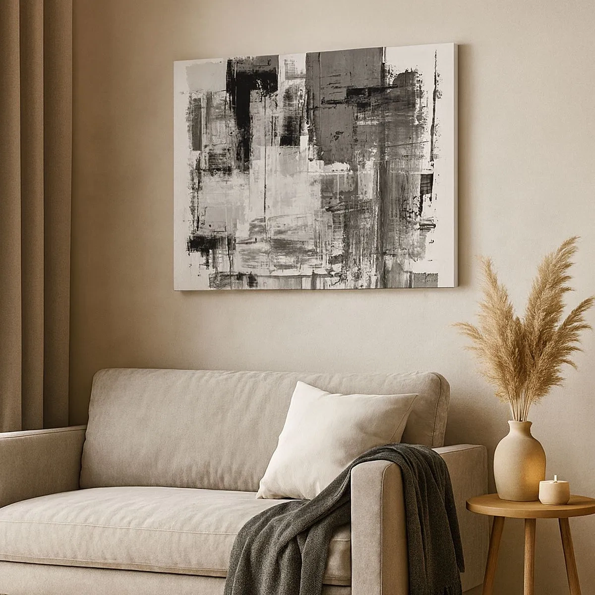 Impression sur toile - Image sur toile - Composition abstraite en noir, blanc et gris - 70x50cm - Le gris est beau - Décoration murale moderne pour le salon et la chambre ARTTOR
