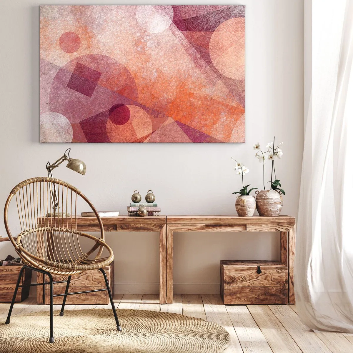 Impression sur toile - Image sur toile - Formes géométriques abstraites dans des tons pastel de rose - 100x70cm - Transformations géométriques en rose - Décoration murale moderne pour le salon et la chambre ARTTOR