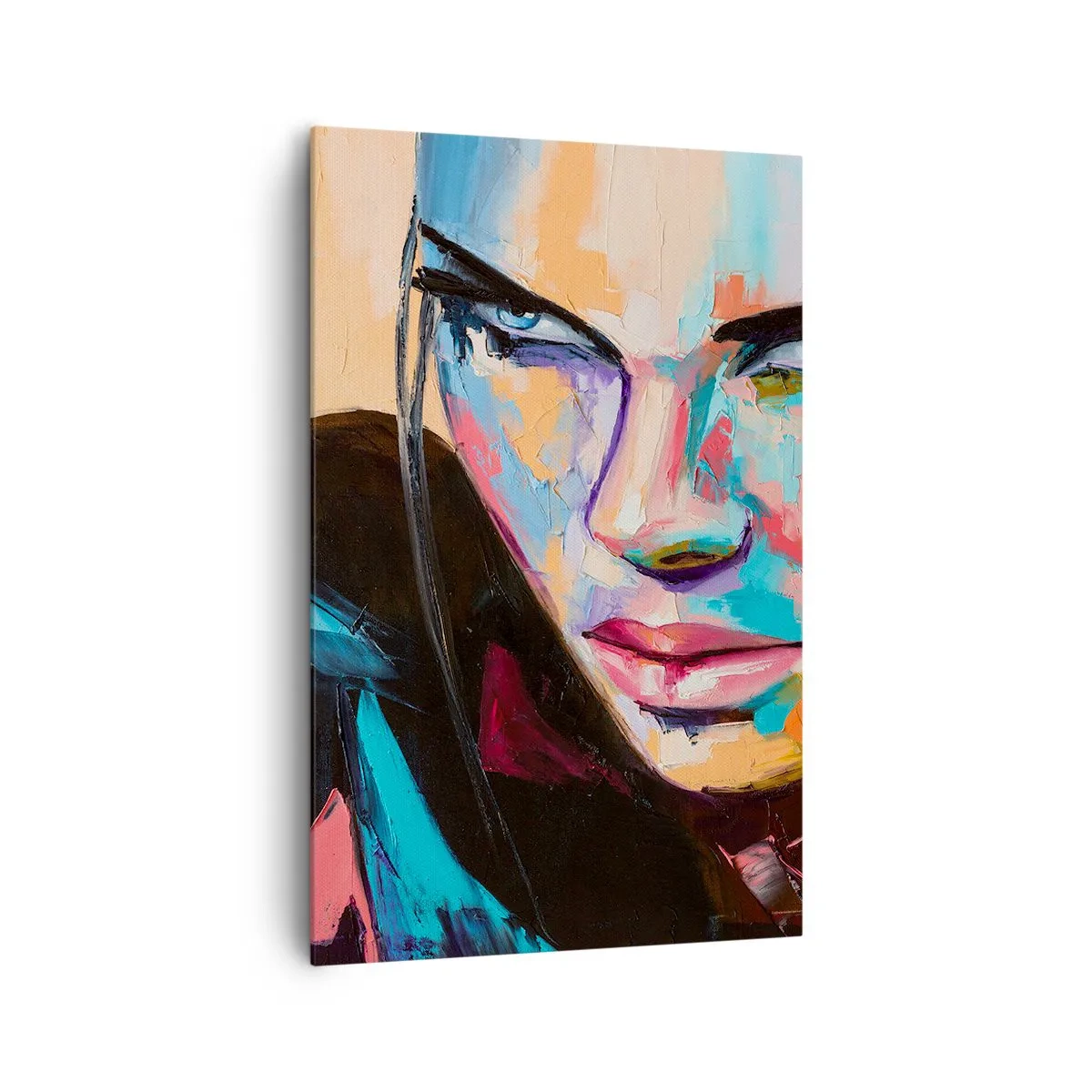 Impression sur toile - Image sur toile - Portrait d'une femme aux couleurs abstraites vives - 80x120cm - Le coeur sauvageon - Décoration murale moderne pour le salon et la chambre ARTTOR