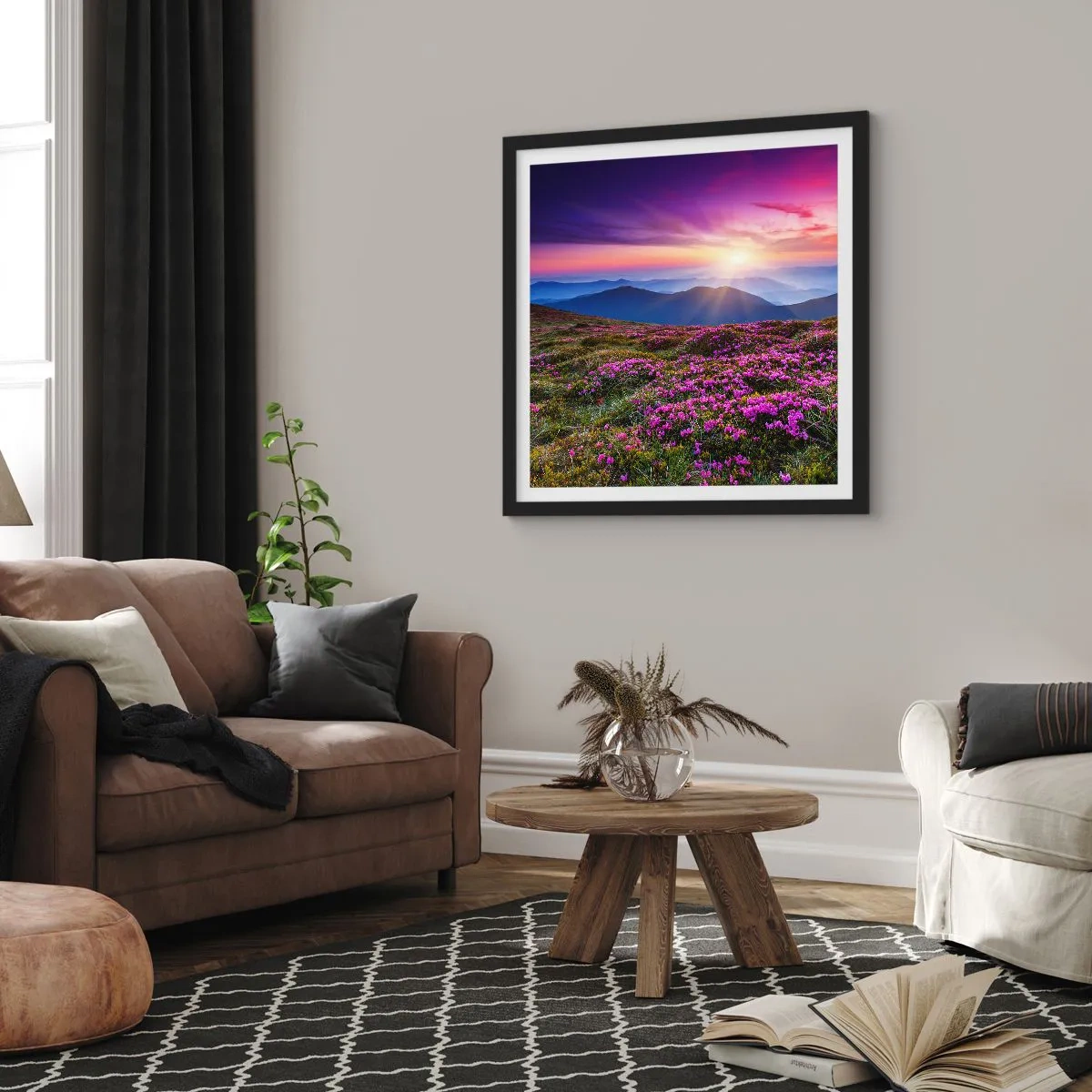 Affiche dans un cadre noir - Poster - Les herbes sentaient les grappes fraîches de la récolte - 50x50 cm