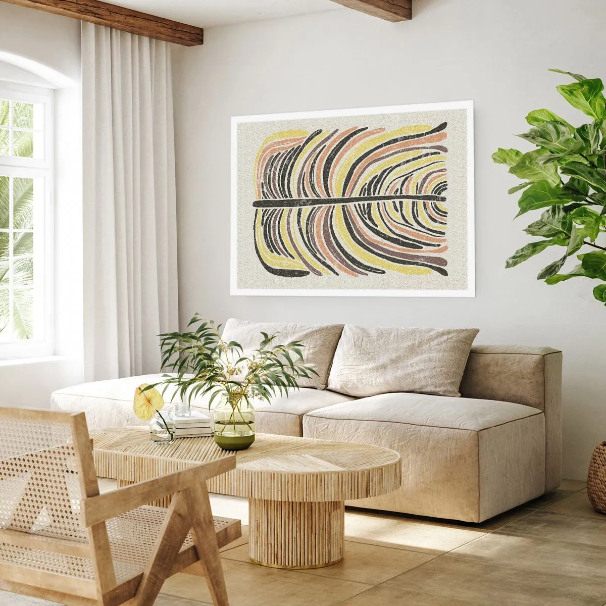 Affiche - Poster - Motif de feuille abstrait dans des tons terreux - 100x70cm - Abstraction pleine de vie - Décoration murale moderne pour le salon et la chambre ARTTOR