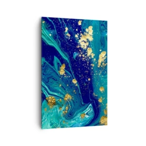 Impression sur toile - Image sur toile - Une composition abstraite avec des accents bleus, verts et dorés. - 80x120cm - Les pétales du soleil - Décoration murale moderne pour le salon et la chambre ARTTOR