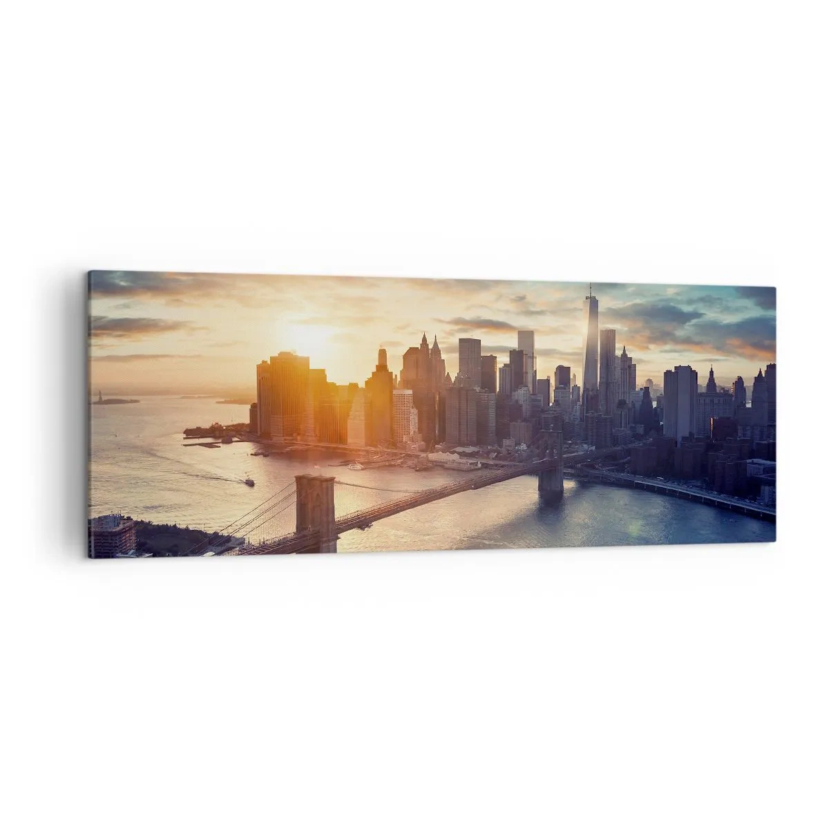 Impression sur toile - Image sur toile - Panorama de la ville avec le pont et la rivière à la lumière du soleil couchant - 140x50cm - Monument de la culture occidentale - Décoration murale moderne pour le salon et la chambre ARTTOR