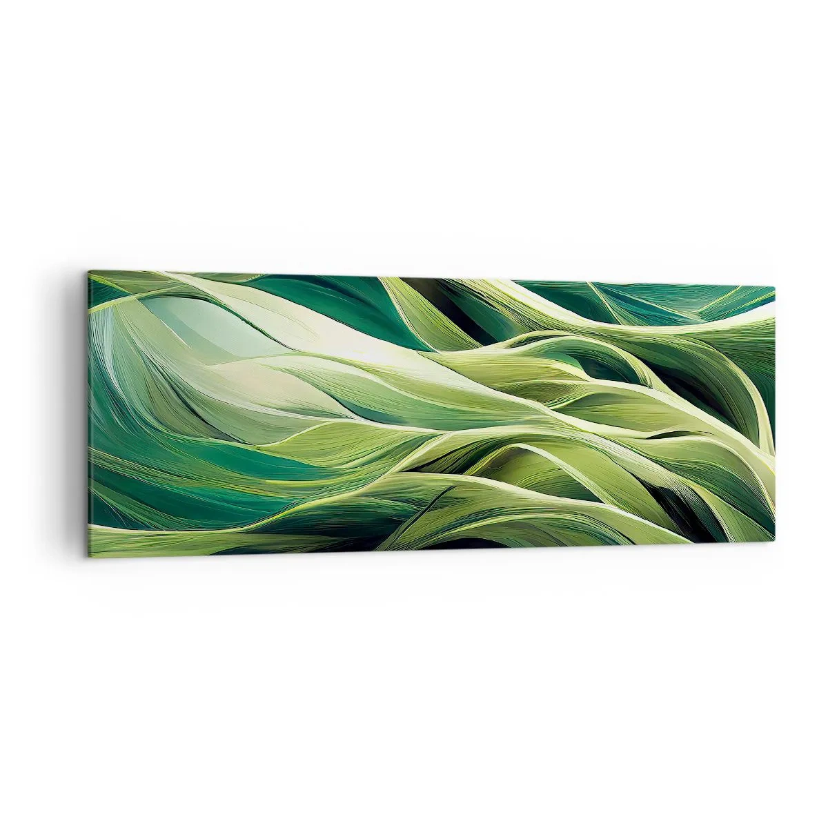 Impression sur toile - Image sur toile - Lignes dynamiques dans des tons de vert - 140x50cm - Jeu de vert abstrait - Décoration murale moderne pour le salon et la chambre ARTTOR