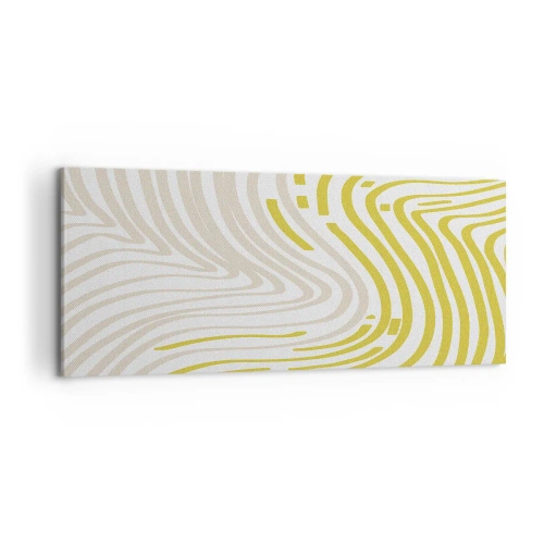 Impression sur toile - Image sur toile - Un motif abstrait avec des lignes ondulées dans des tons de jaune et de beige. - 120x50cm - Une composition au léger virage - Décoration murale moderne pour le salon et la chambre ARTTOR