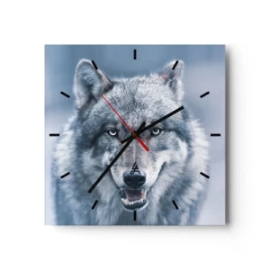 Horloge murale - Pendule murale - Un loup au regard intense dans un paysage hivernal - 30x30cm - Relèverez-vous le défi ? - Décoration murale moderne pour le salon et la chambre ARTTOR