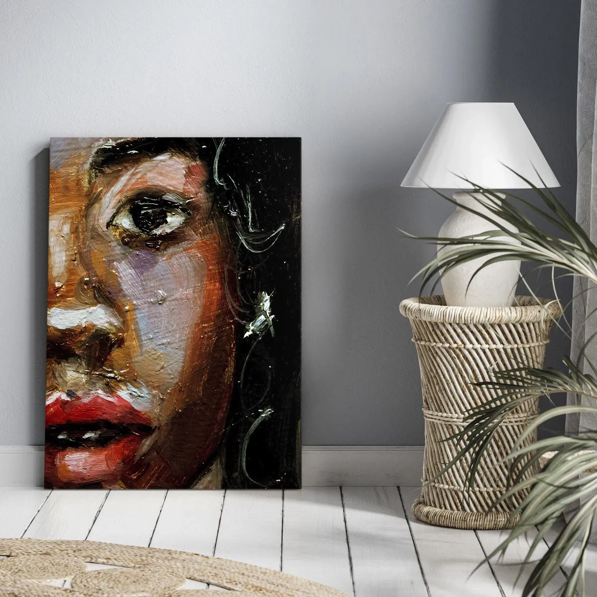 Impression sur toile - Image sur toile - Un portrait expressif d'une femme aux couleurs intenses. - 70x100cm - Noir et brillant - Décoration murale moderne pour le salon et la chambre ARTTOR