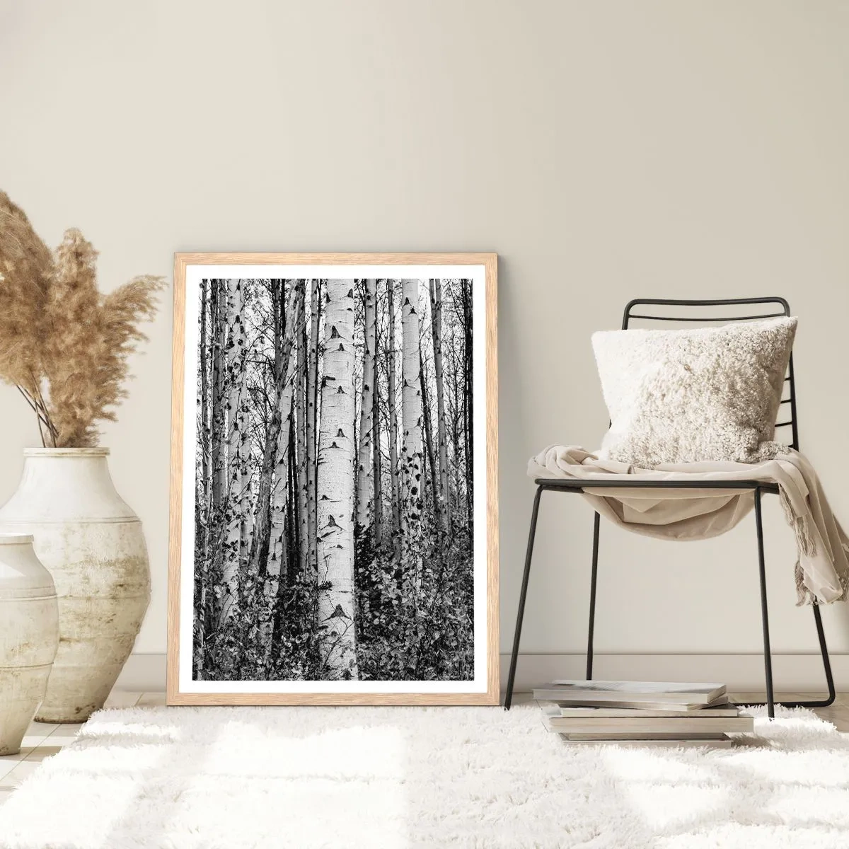 Affiche dans un chêne clair - Poster - Enchevêtrement de bouleau - 61x91 cm