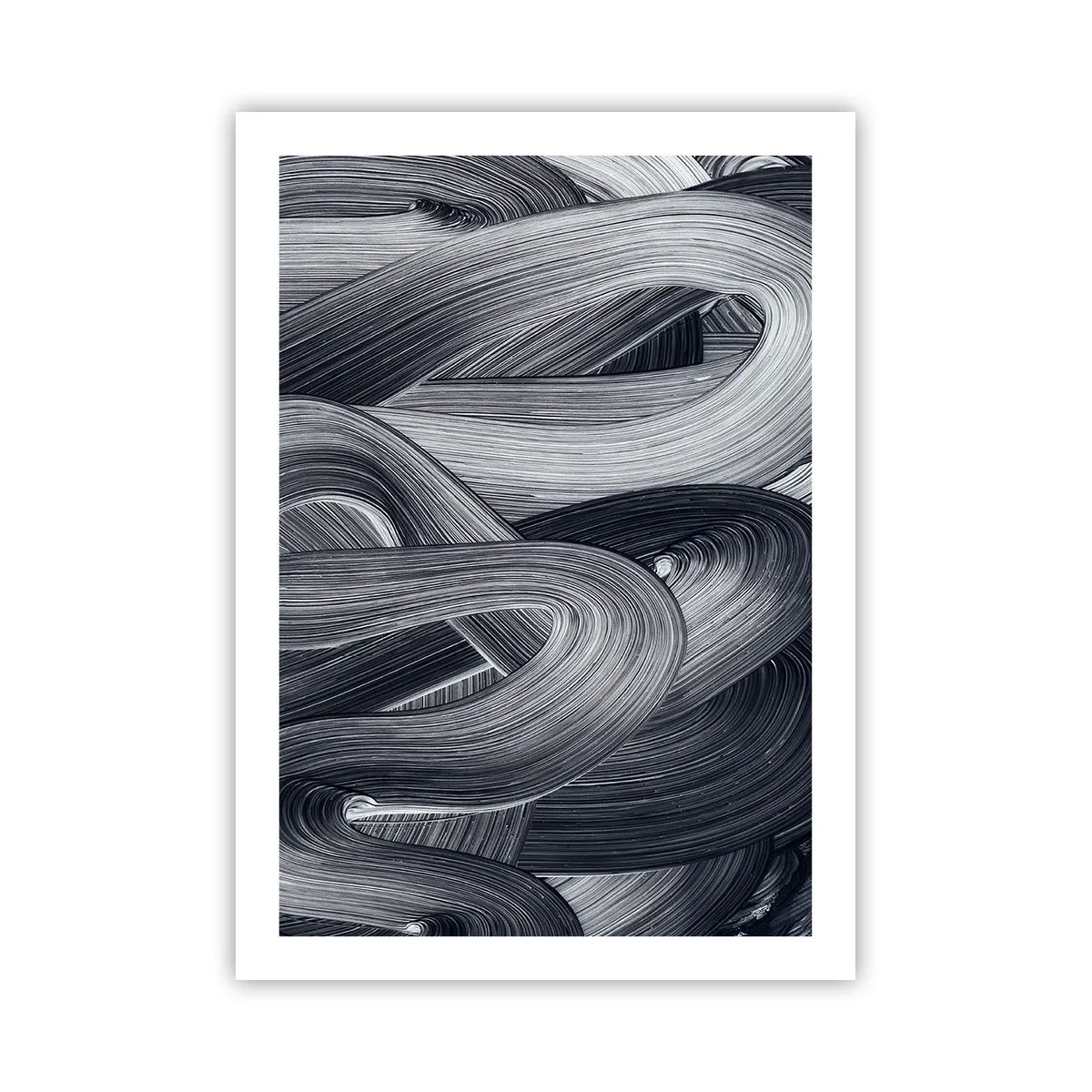 Affiche - Poster - Lignes abstraites noires et blanches dans un tissage harmonieux - 50x70cm - La fluidité de la réalité - Décoration murale moderne pour le salon et la chambre ARTTOR