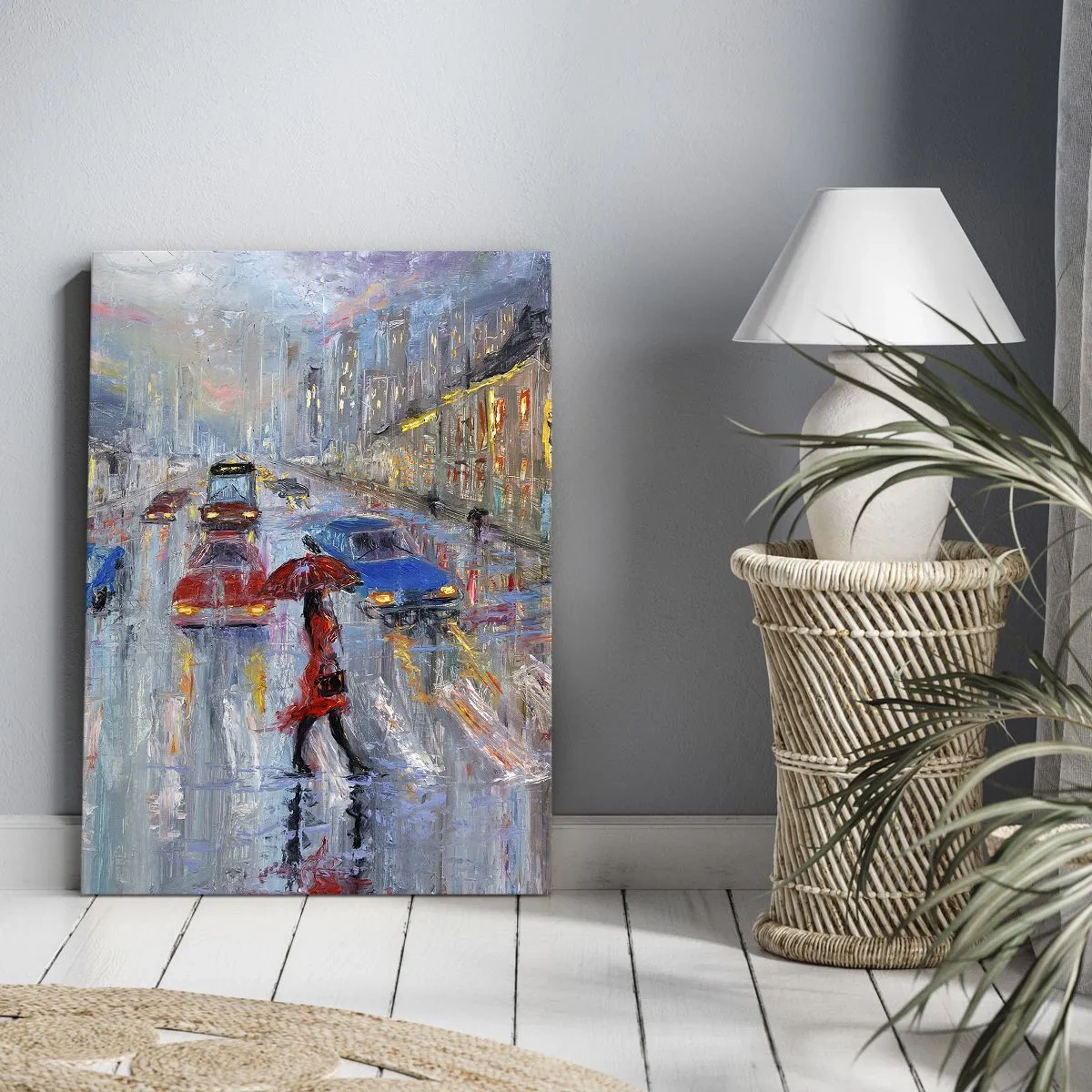 Impression sur toile - Image sur toile - Après-midi pluvieux en ville - 55x100 cm