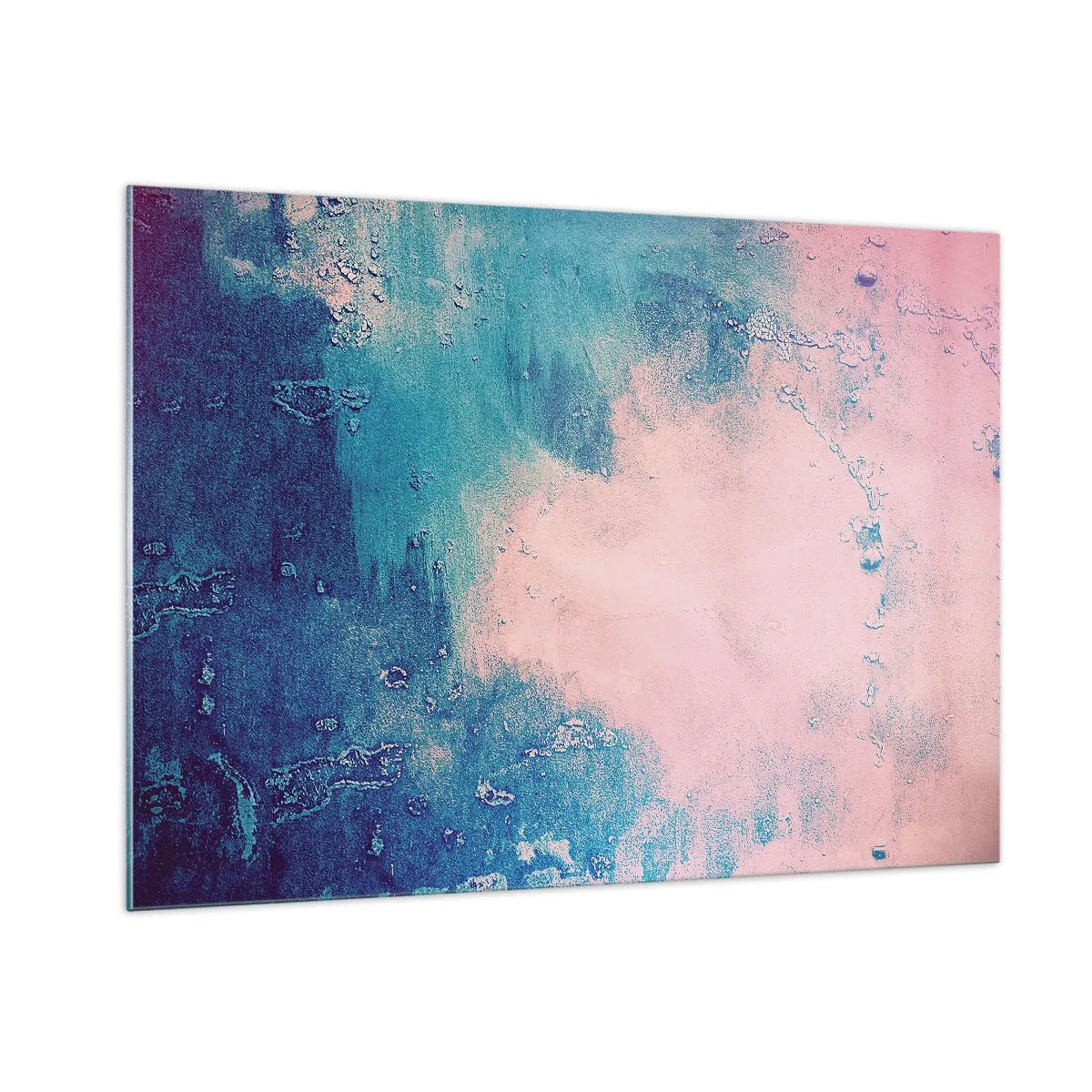 Impression sur verre - Image sur verre - Une combinaison abstraite de bleu et de rose poudré avec de la texture - 100x70cm - Etreintes bleues - Décoration murale moderne pour le salon et la chambre ARTTOR