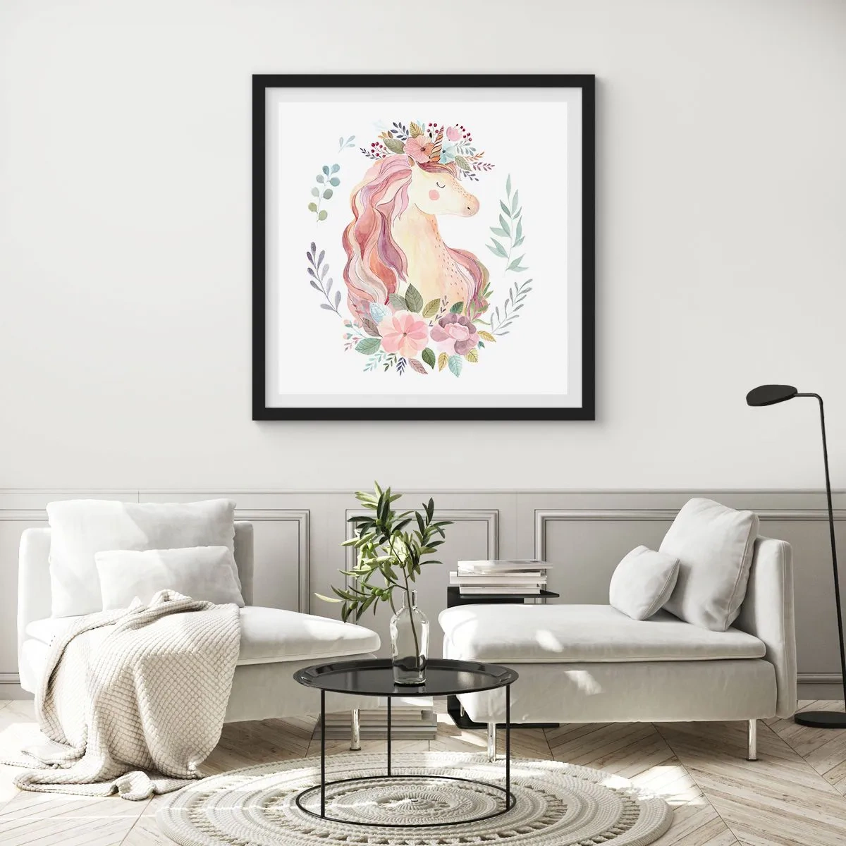 Affiche dans un cadre noir - Poster - Invitation au monde des contes de fées - 60x60 cm