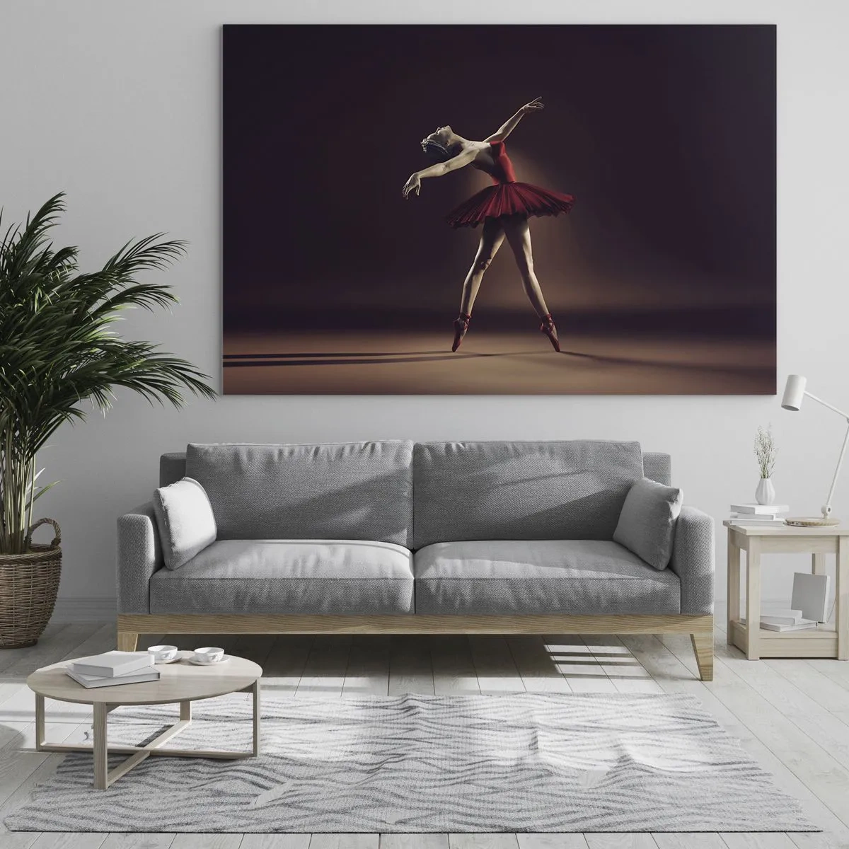Impression sur verre - Image sur verre - Une ballerine en robe rouge dans une pose dynamique - 120x80cm - Une danseuse étoile - Décoration murale moderne pour le salon et la chambre ARTTOR