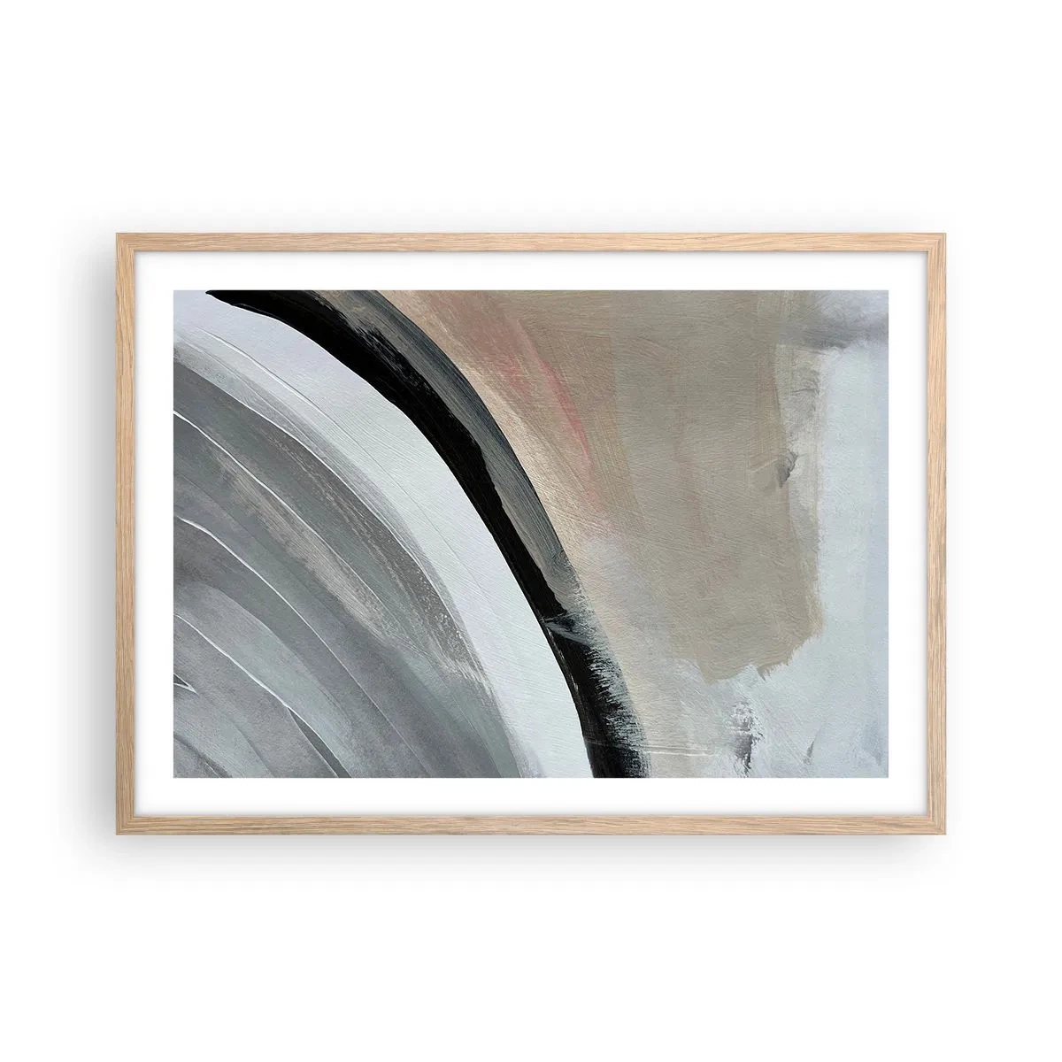 Affiche dans un chêne clair - Poster - Composition : arc de noir et gris - 70x50 cm