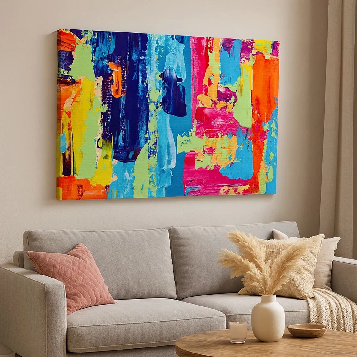 Impression sur toile - Image sur toile - Composition abstraite de couleurs sous une forme dynamique - 70x50cm - La vie est belle! - Décoration murale moderne pour le salon et la chambre ARTTOR