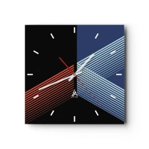 Horloge murale - Pendule murale - Lignes géométriques dans les tons de rouge et de bleu - 30x30cm - Histoire simple - Décoration murale moderne pour le salon et la chambre ARTTOR