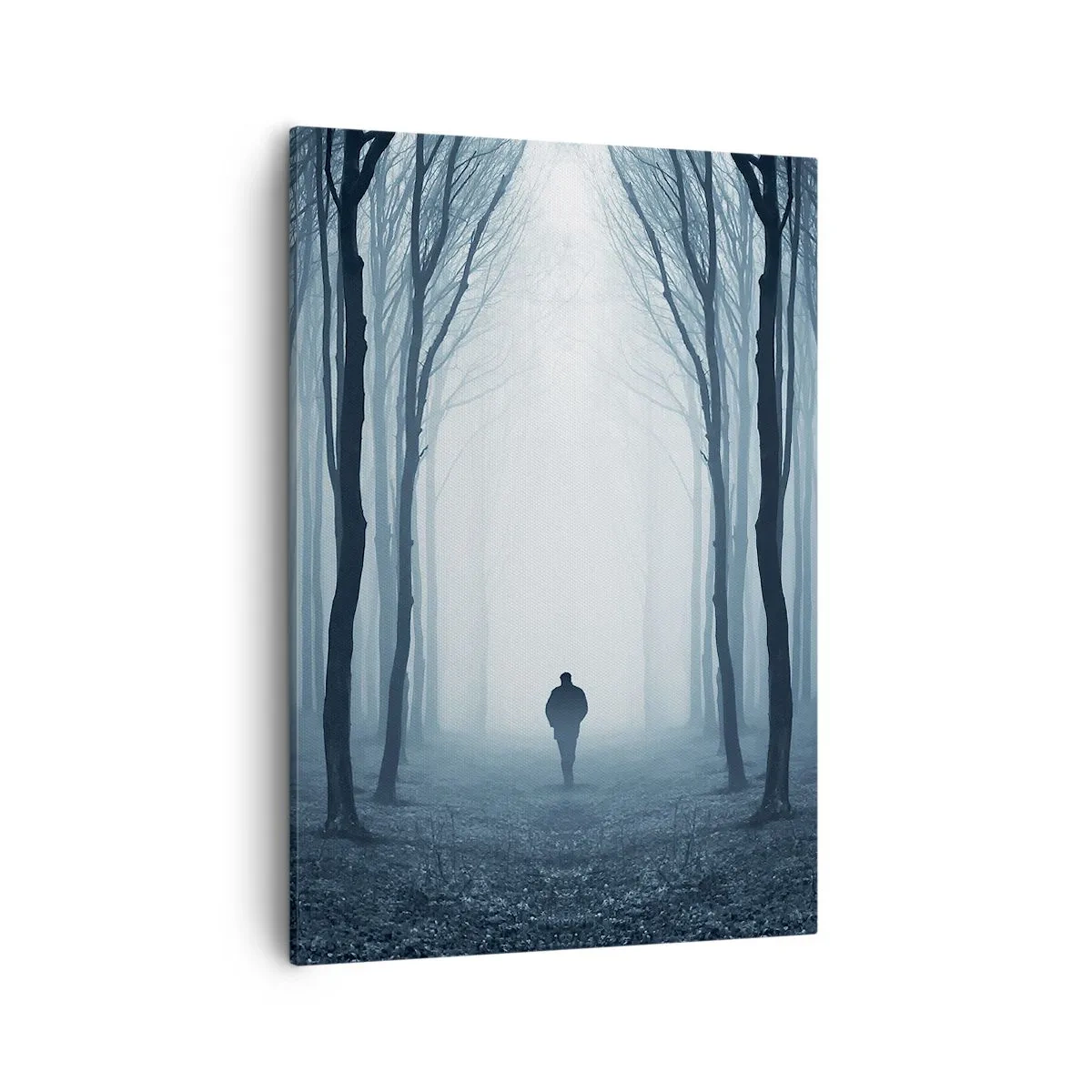 Impression sur toile - Image sur toile - Une silhouette marchant parmi les arbres dans une forêt brumeuse - 50x70cm - Tout est simple et clair - Décoration murale moderne pour le salon et la chambre ARTTOR