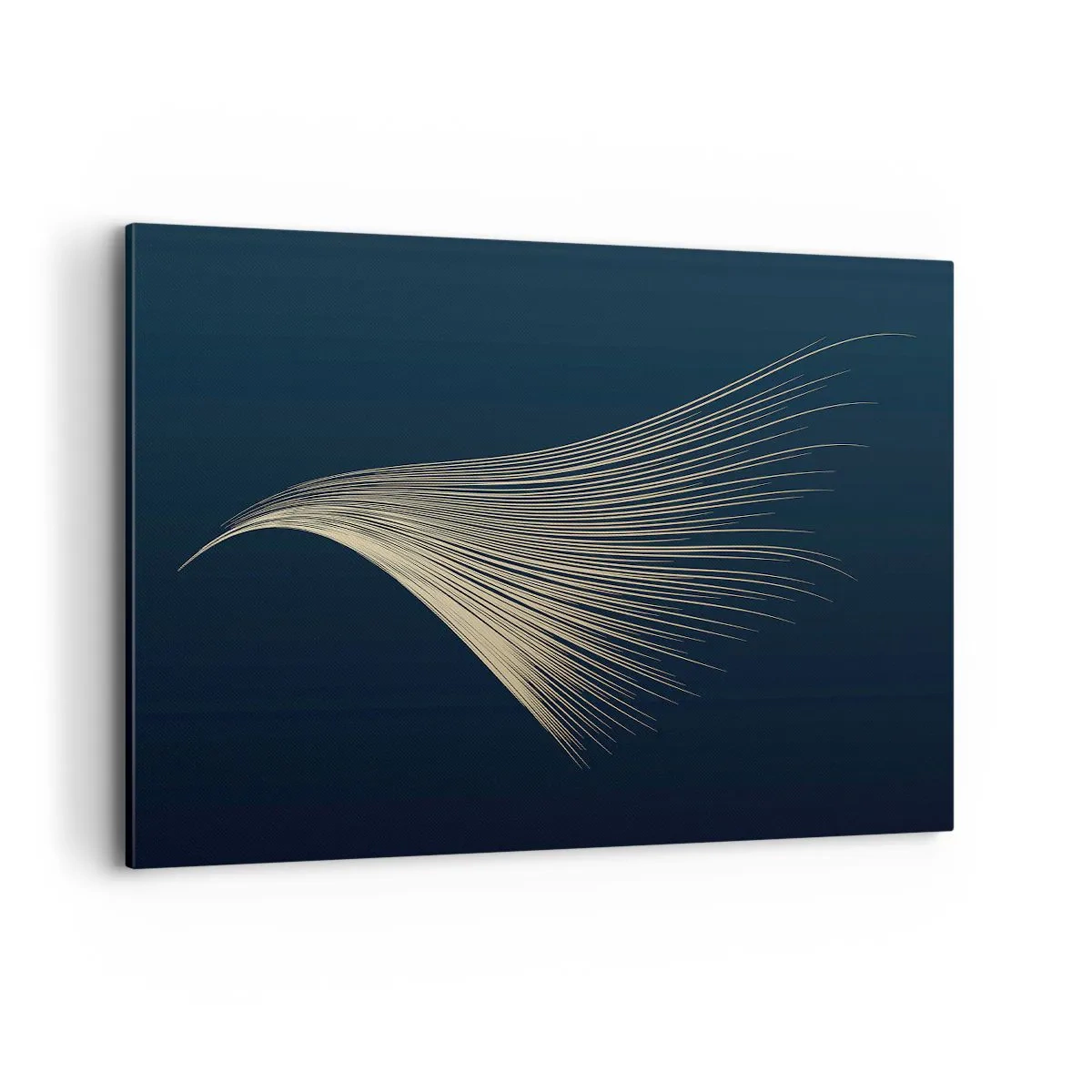 Impression sur toile - Image sur toile - Une ligne délicate en forme de plume sur un fond bleu marine - 100x70cm - Comme les cheveux d'un ange - Décoration murale moderne pour le salon et la chambre ARTTOR
