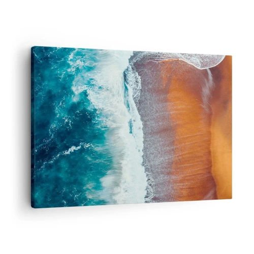 Impression sur toile - Image sur toile - Une vue des vagues de l'océan s'écrasant sur la plage dorée - 70x50cm - Caresse de l'océan - Décoration murale moderne pour le salon et la chambre ARTTOR