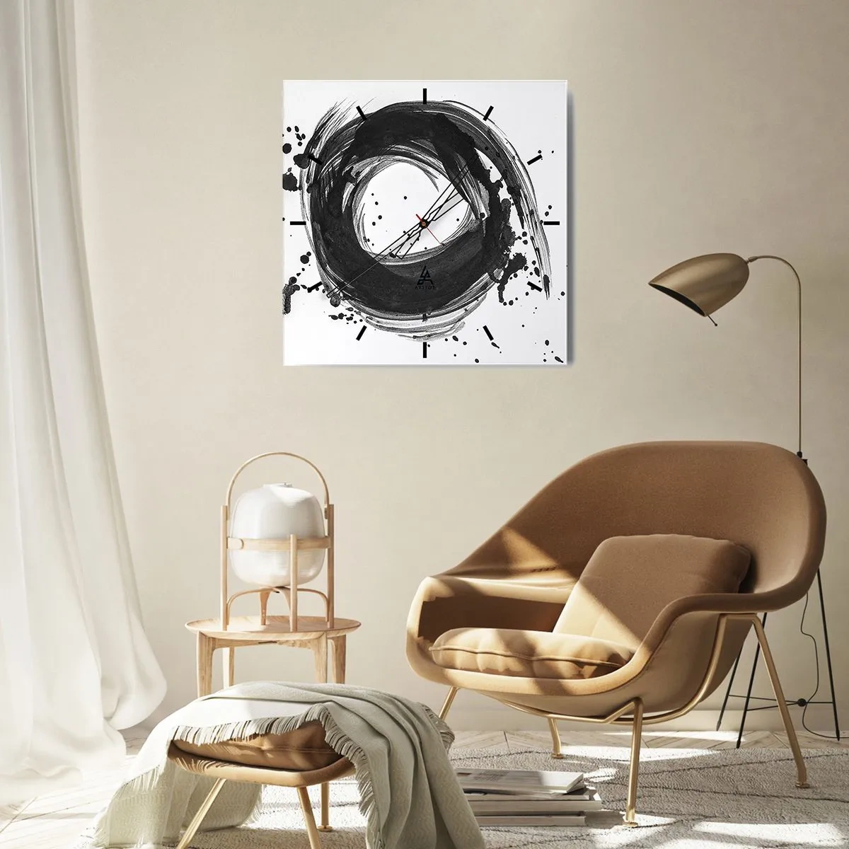 Horloge murale - Pendule murale - Abstraction noire en forme de cercle sur fond blanc - 30x30cm - Le tourbillon de la création - Décoration murale moderne pour le salon et la chambre ARTTOR