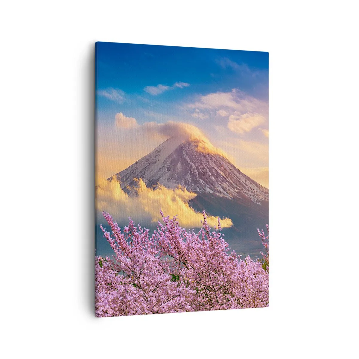 Impression sur toile - Image sur toile - Mont Fuji avec des cerisiers en fleurs en arrière-plan au coucher du soleil - 50x70cm - Sainteté japonaise - Décoration murale moderne pour le salon et la chambre ARTTOR