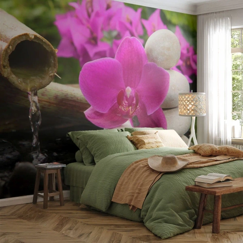 Papier Peint Photo Premium Canvas - Tu te reposes déjà - Fleurs, Bambou, Orchidée - 450x315 cm