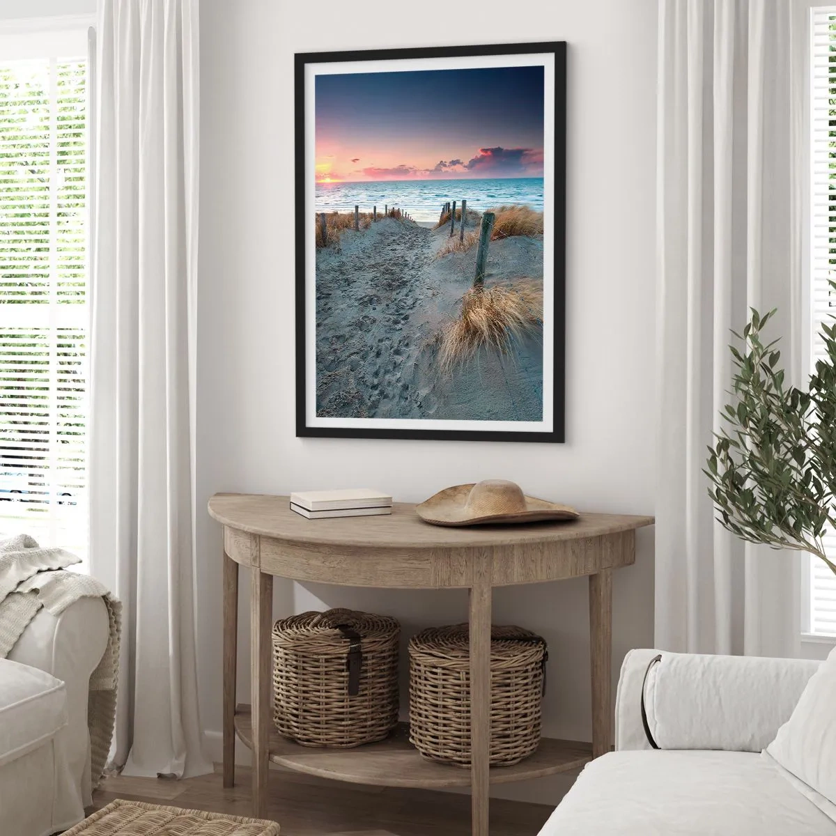 Affiche dans un cadre noir - Poster - Sentier de plage au coucher du soleil avec vue sur la mer - 50x70cm - Tu as versé l'éclat de l'arc-en-ciel sur les flots - Décoration murale moderne pour le salon et la chambre ARTTOR