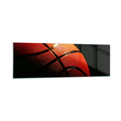 Impression sur verre - Image sur verre - Gros plan d'un ballon de basket sur fond noir - 160x50cm - Belle comme une planète - Décoration murale moderne pour le salon et la chambre ARTTOR