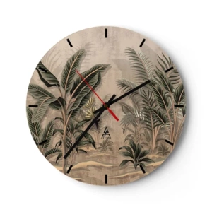 Horloge murale - Pendule murale - Végétation tropicale à la manière d'une gravure sur fond beige - 30x30cm - Une gravure de style colonial - Décoration murale moderne pour le salon, la cuisine et la chambre ARTTOR